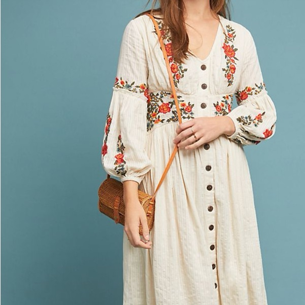 Floral Embroidered Cream Dress